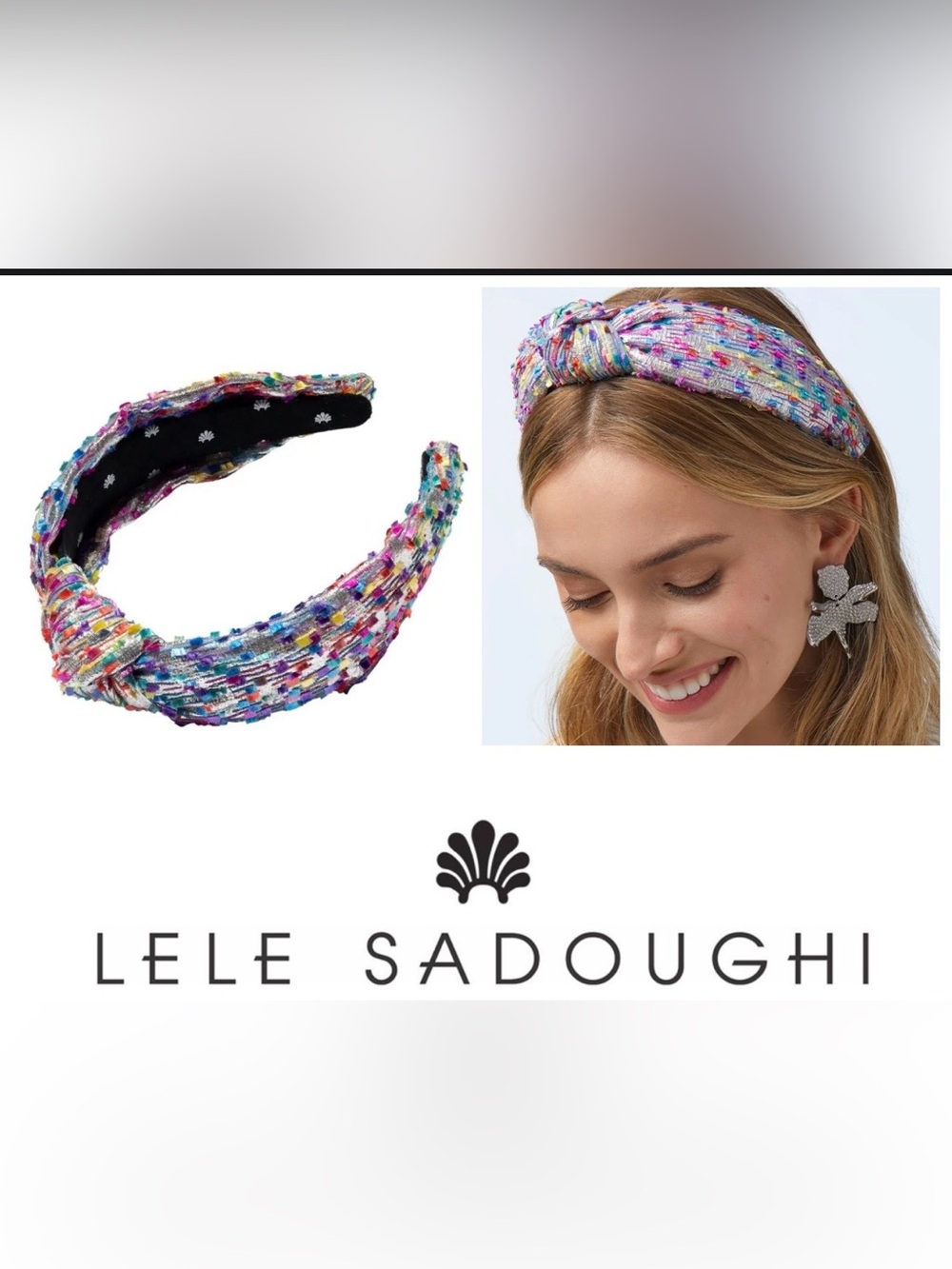 Lele Sadoughi Silver Metallic Confetti Multicolor Knotted Headband